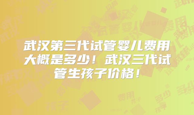 武汉第三代试管婴儿费用大概是多少！武汉三代试管生孩子价格！