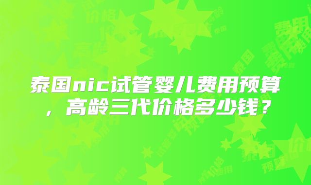泰国nic试管婴儿费用预算，高龄三代价格多少钱？