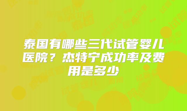 泰国有哪些三代试管婴儿医院？杰特宁成功率及费用是多少