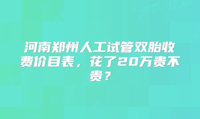 河南郑州人工试管双胎收费价目表,花了20万贵不贵?