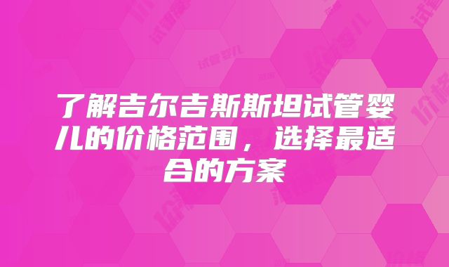 了解吉尔吉斯斯坦试管婴儿的价格范围，选择最适合的方案