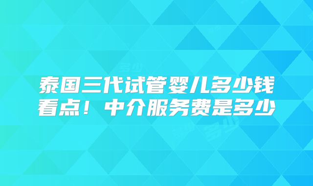 泰国三代试管婴儿多少钱看点!中介服务费是多少