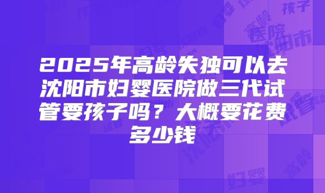 2025年高龄失独可以去沈阳市妇婴医院做三代试管要孩子吗?大概要花费多少钱