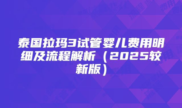 泰国拉玛3试管婴儿费用明细及流程解析（2025较新版）