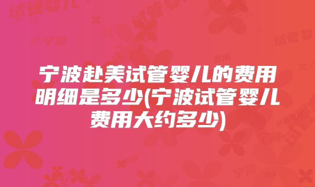 宁波赴美试管婴儿的费用明细是多少(宁波试管婴儿费用大约多少)