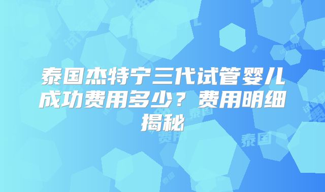 泰国杰特宁三代试管婴儿成功费用多少？费用明细揭秘
