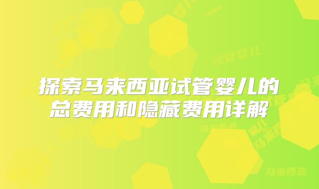 探索马来西亚试管婴儿的总费用和隐藏费用详解