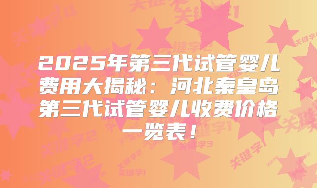 2025年第三代试管婴儿费用大揭秘：河北秦皇岛第三代试管婴儿收费价格一览表！