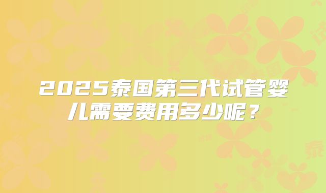 2025泰国第三代试管婴儿需要费用多少呢?