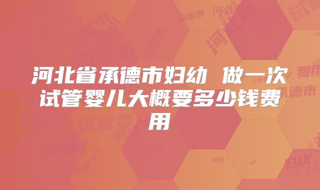 河北省承德市妇幼 做一次试管婴儿大概要多少钱费用