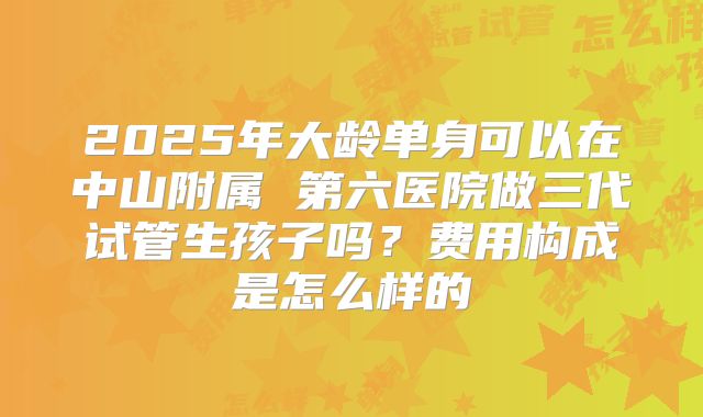 2025年大龄单身可以在中山附属 第六医院做三代试管生孩子吗？费用构成是怎么样的