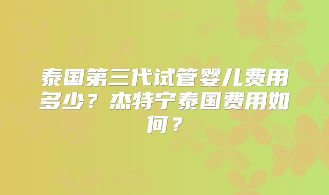 泰国第三代试管婴儿费用多少？杰特宁泰国费用如何？
