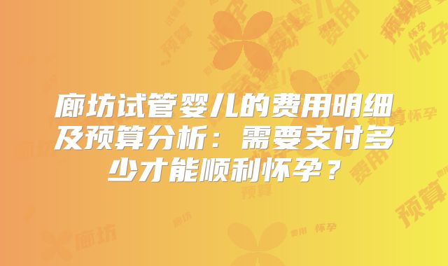 廊坊试管婴儿的费用明细及预算分析:需要支付多少才能顺利怀孕?