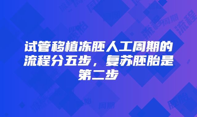 试管移植冻胚人工周期的流程分五步,复苏胚胎是第二步