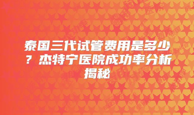 泰国三代试管费用是多少？杰特宁医院成功率分析揭秘