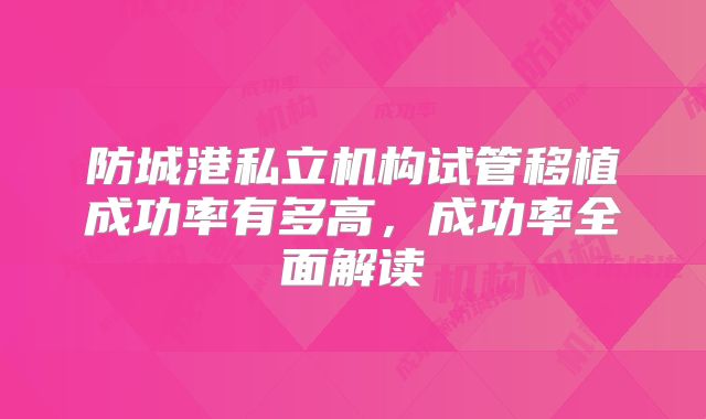 防城港私立机构试管移植成功率有多高,成功率全面解读