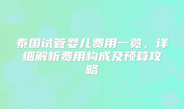 泰国试管婴儿费用一览，详细解析费用构成及预算攻略