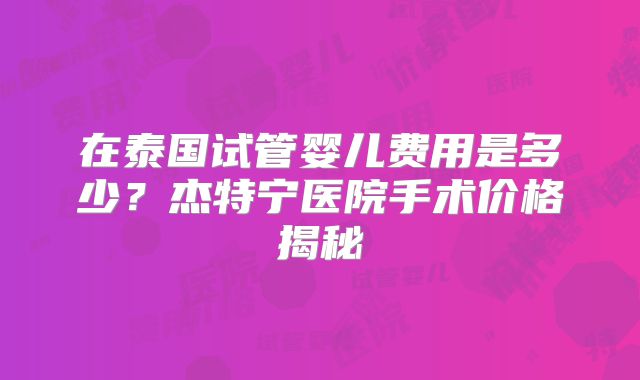在泰国试管婴儿费用是多少？杰特宁医院手术价格揭秘