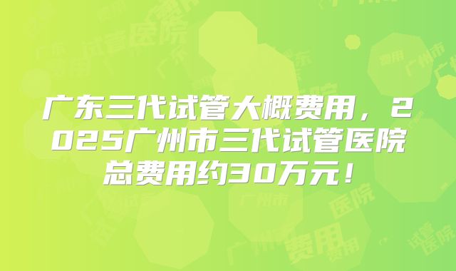 广东三代试管大概费用,2025广州市三代试管医院总费用约30万元!