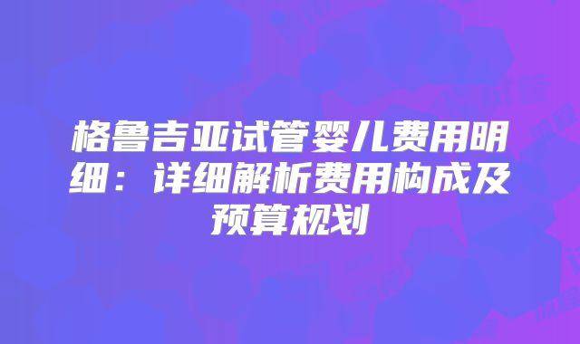 格鲁吉亚试管婴儿费用明细:详细解析费用构成及预算规划