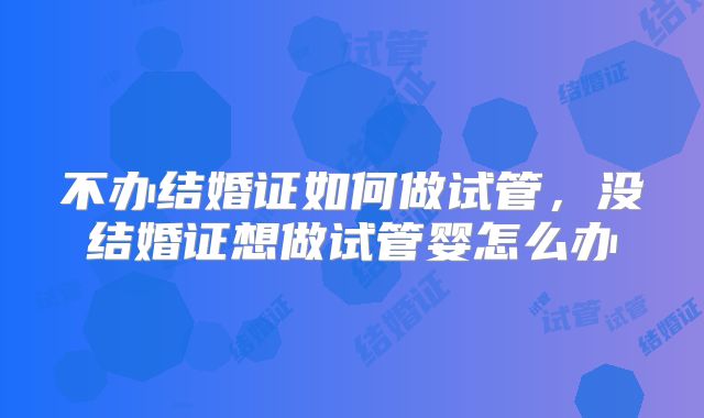 不办结婚证如何做试管，没结婚证想做试管婴怎么办