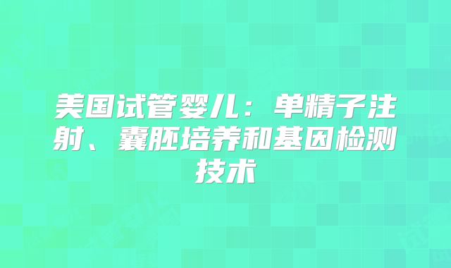 美国试管婴儿：单精子注射、囊胚培养和基因检测技术