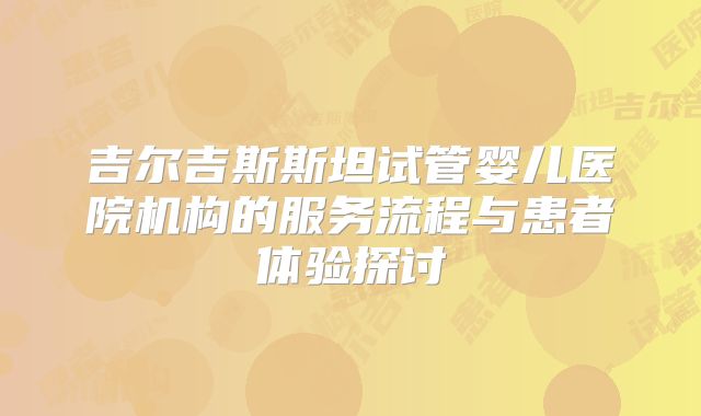 吉尔吉斯斯坦试管婴儿医院机构的服务流程与患者体验探讨