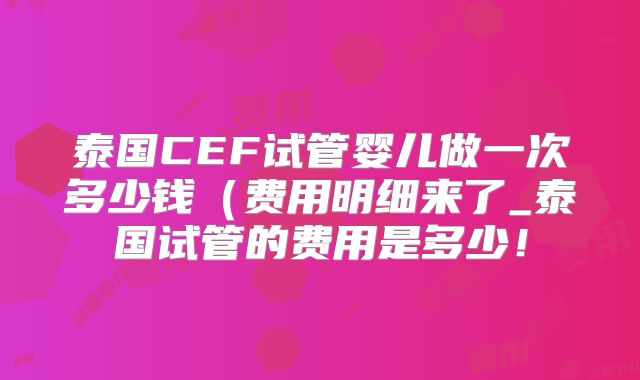 泰国CEF试管婴儿做一次多少钱（费用明细来了_泰国试管的费用是多少！