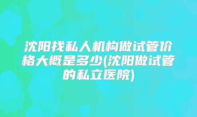沈阳找私人机构做试管价格大概是多少(沈阳做试管的私立医院)
