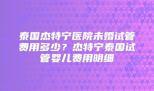 泰国杰特宁医院未婚试管费用多少？杰特宁泰国试管婴儿费用明细