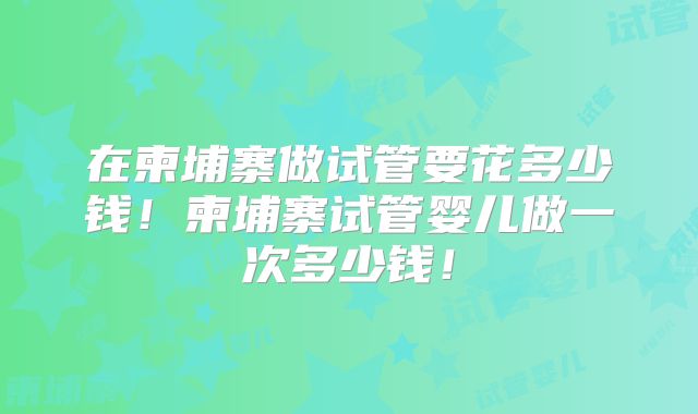 在柬埔寨做试管要花多少钱！柬埔寨试管婴儿做一次多少钱！