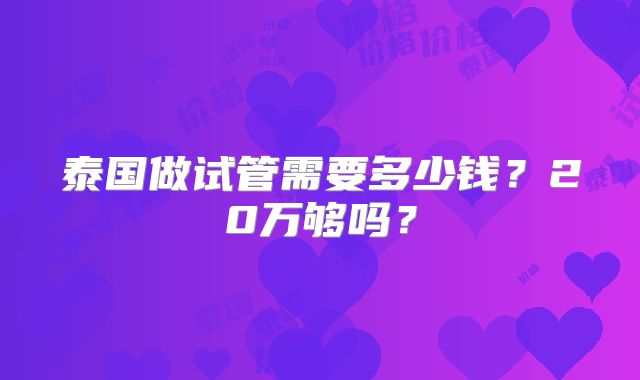 泰国做试管需要多少钱？20万够吗？