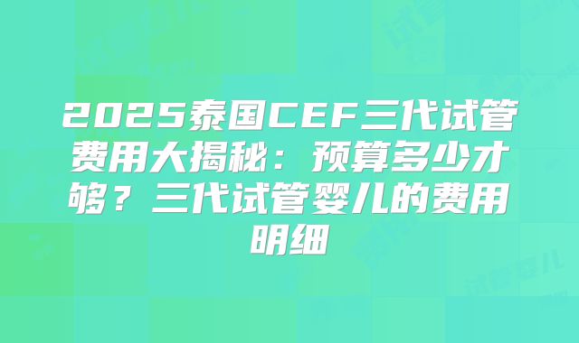 2025泰国CEF三代试管费用大揭秘：预算多少才够？三代试管婴儿的费用明细