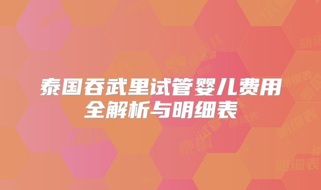 泰国吞武里试管婴儿费用全解析与明细表