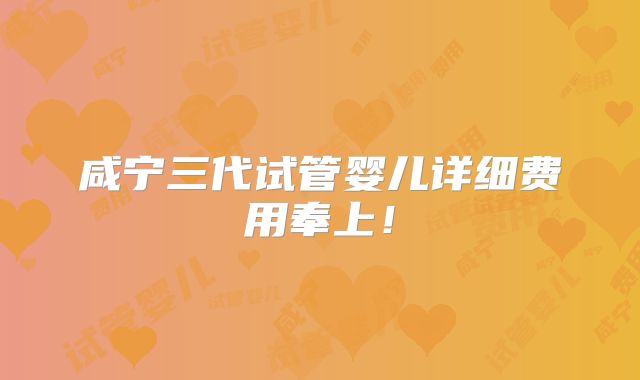 咸宁三代试管婴儿详细费用奉上！