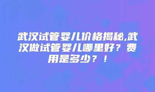 武汉试管婴儿价格揭秘,武汉做试管婴儿哪里好？费用是多少？！