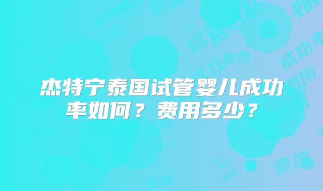 杰特宁泰国试管婴儿成功率如何?费用多少?