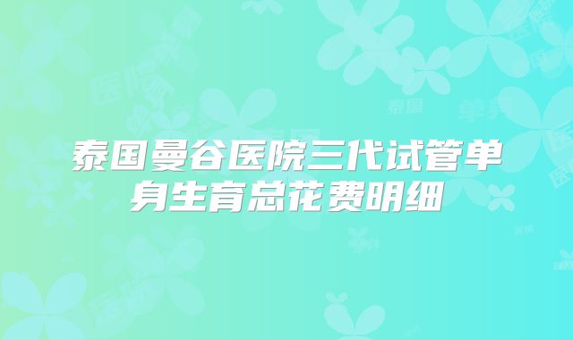 泰国曼谷医院三代试管单身生育总花费明细