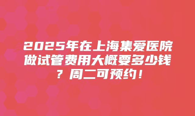 2025年在上海集爱医院做试管费用大概要多少钱？周二可预约！