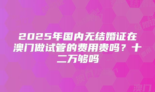 2025年国内无结婚证在澳门做试管的费用贵吗?十二万够吗