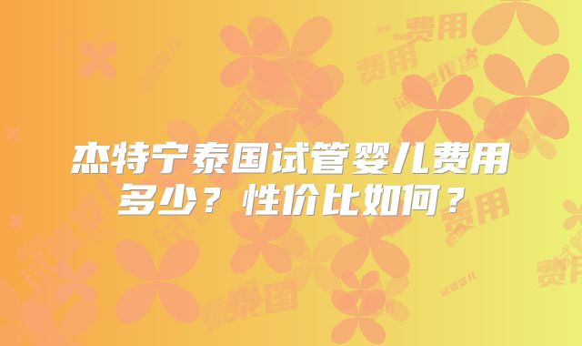 杰特宁泰国试管婴儿费用多少？性价比如何？