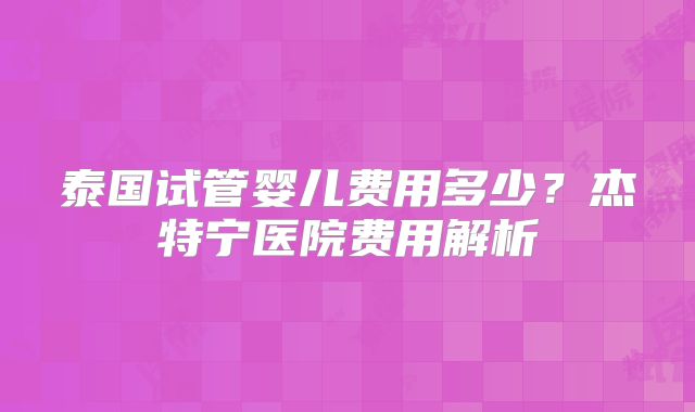 泰国试管婴儿费用多少？杰特宁医院费用解析