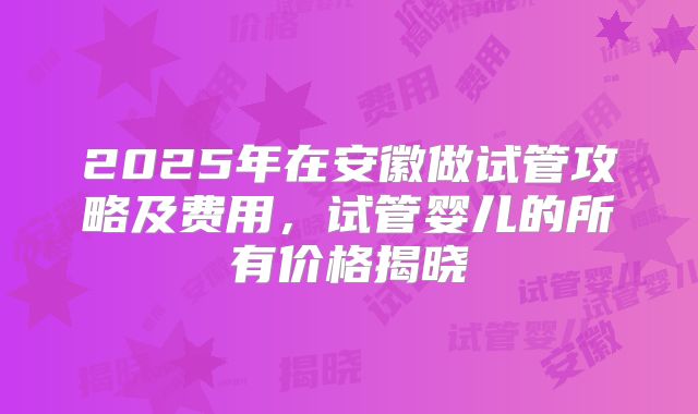 2025年在安徽做试管攻略及费用,试管婴儿的所有价格揭晓