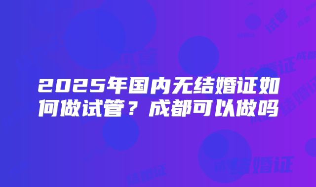 2025年国内无结婚证如何做试管？成都可以做吗