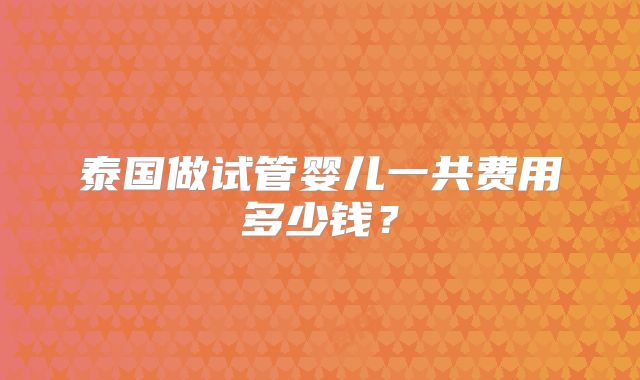 泰国做试管婴儿一共费用多少钱?