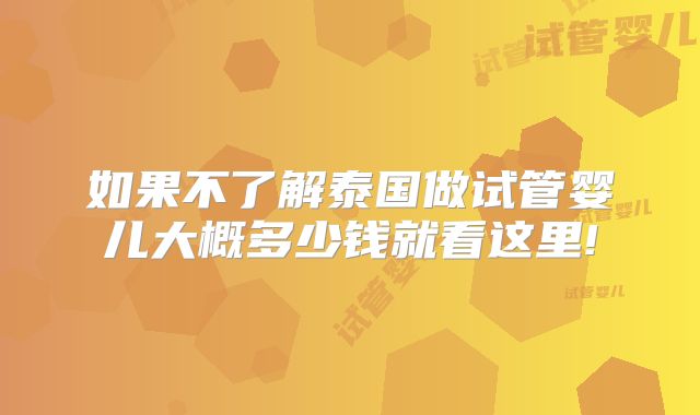 如果不了解泰国做试管婴儿大概多少钱就看这里!