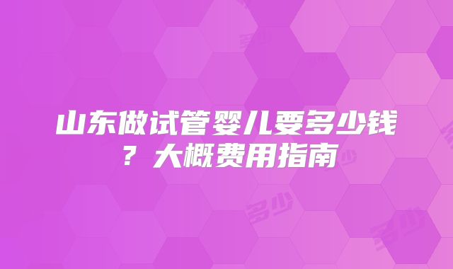 山东做试管婴儿要多少钱？大概费用指南