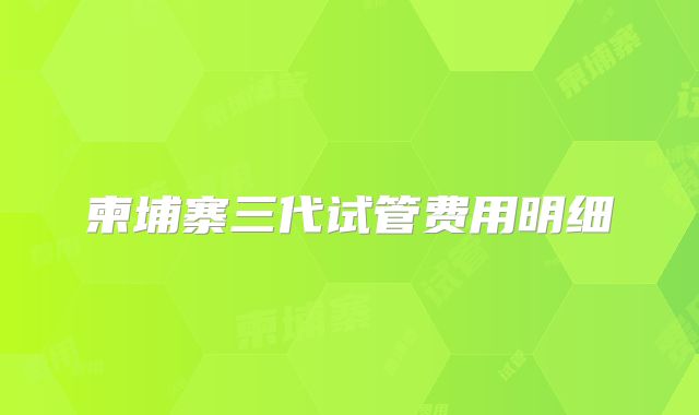 柬埔寨三代试管费用明细