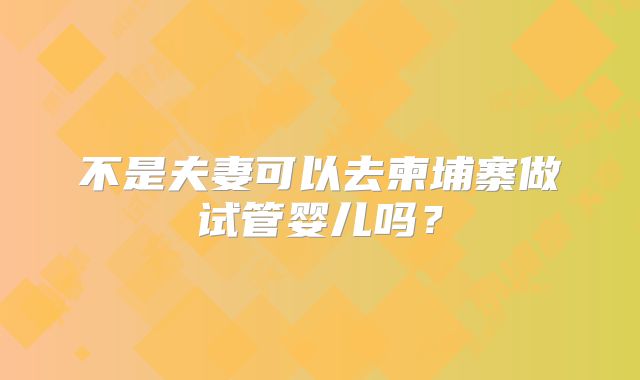 不是夫妻可以去柬埔寨做试管婴儿吗？