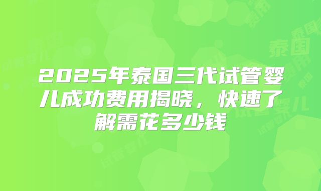 2025年泰国三代试管婴儿成功费用揭晓,快速了解需花多少钱